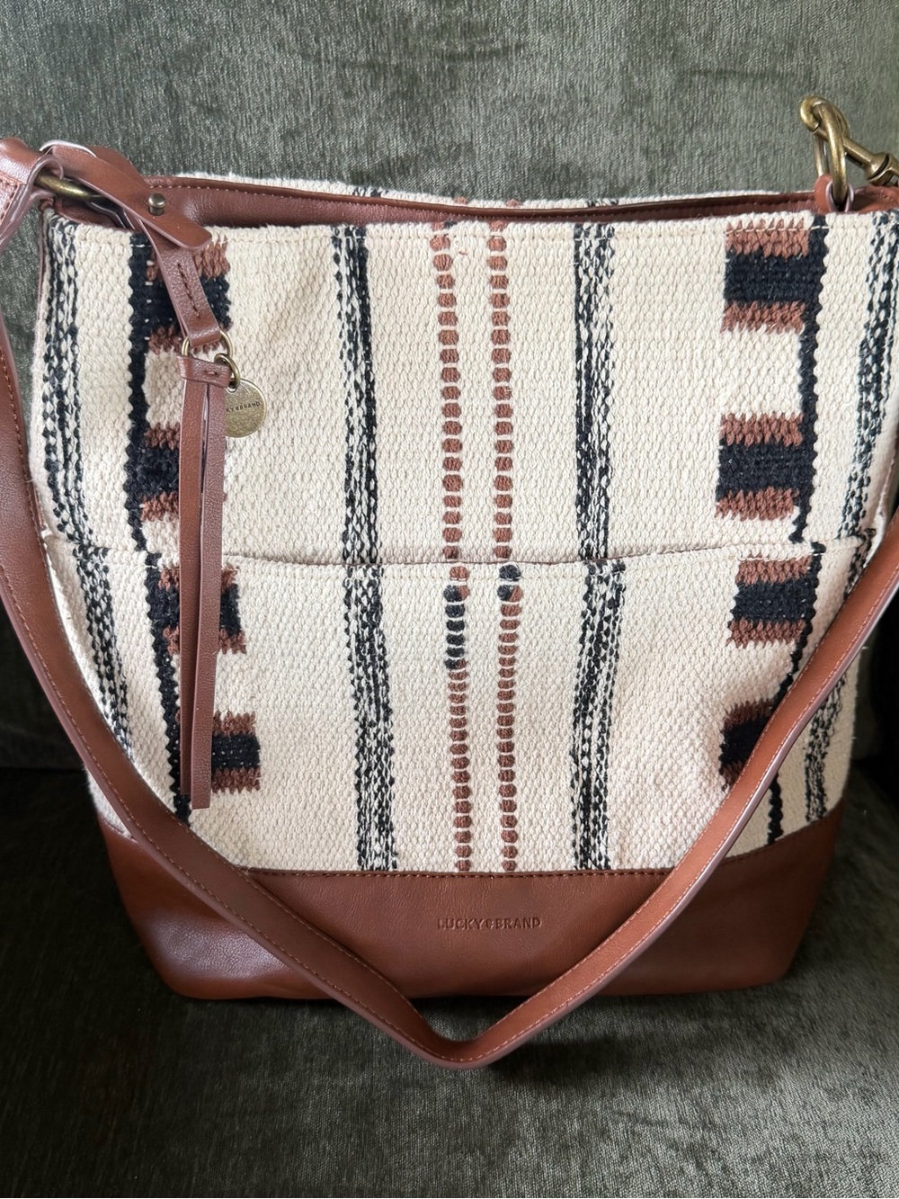 Lucky Brand Cream, Black & Brown Woven Shoulder Bag